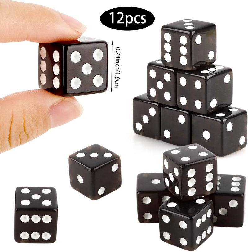 Abilat 12 Pieces 19mm Casino Dice Set Acrylic 6 Sided Game Dices Translucent Square Corner Dice for Casino Vegas Theme Birthday Party Supplies Table Games Board Games (Black) - Image 2